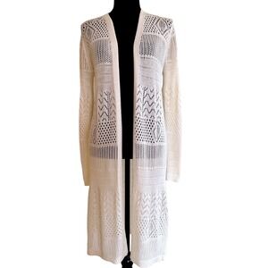 Coastal Cowgirl Boho Chic Size Medium Cream White Maxi Crochet Duster Cardigan